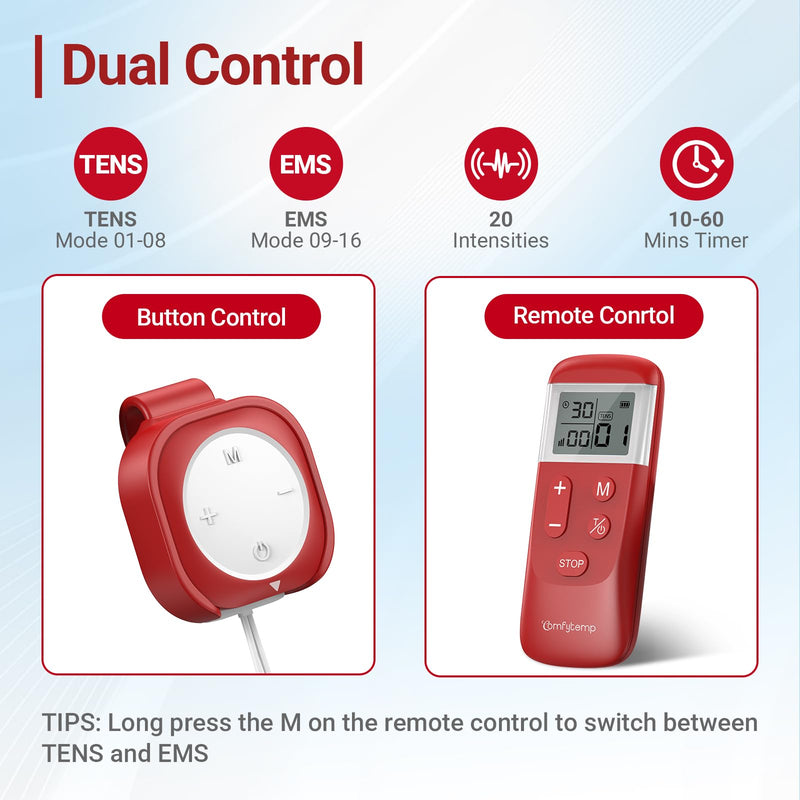 Comfytemp Transcutaneous Electrical Nerve Stimulator K6134, Wireless & Wired 2-in-1 TENS Unit Muscle Stimulator, TENS EMS Machine for Back, Shoulder, Wired Back Clip — Easy to Use Lying or Reclining