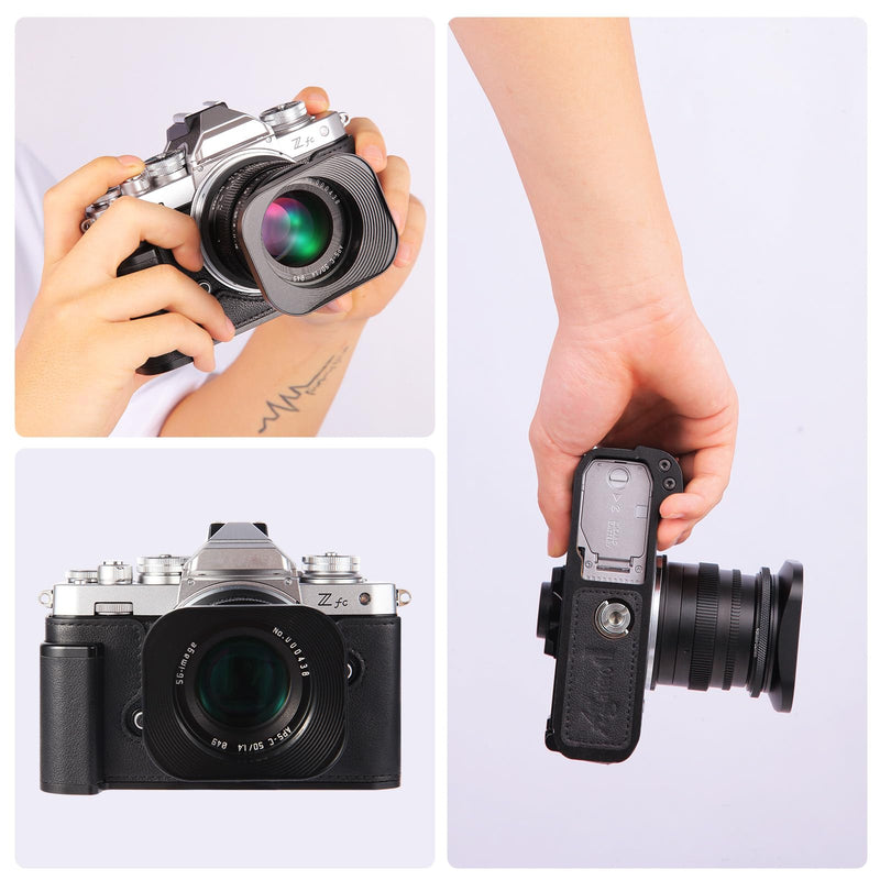 Genuine Leather Grip, L-Shaped Handle, L-Shaped Grip, Vintage Camera Grip, Extension Grip, Fits Nikon Zfc Cameras (Black) Black