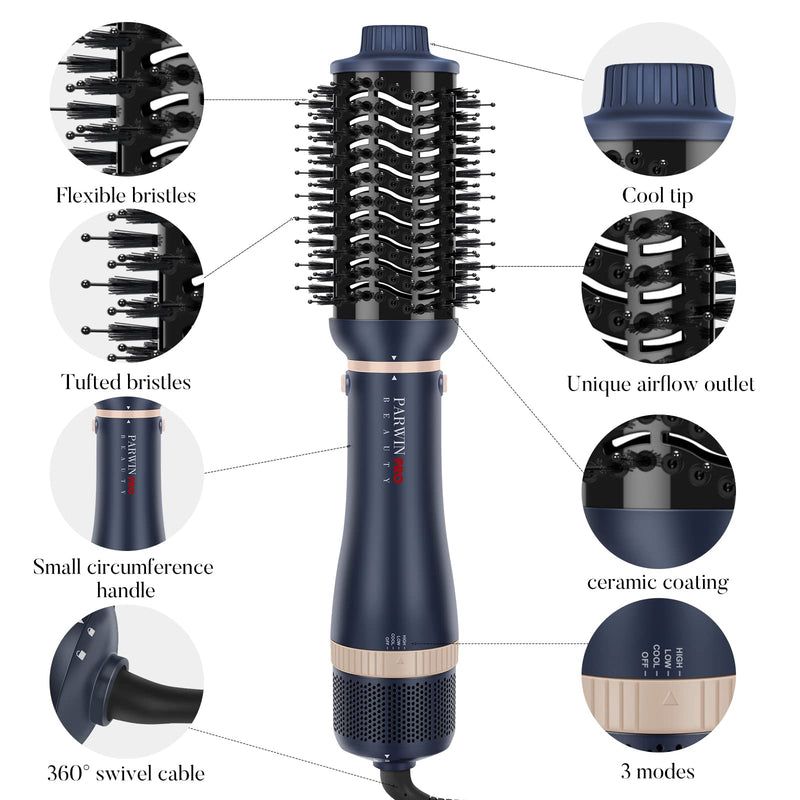 4-in-1 Hair Dryer Brush Set, Multi Air Styler with Diffuser and Hot Brush | Hairdryer, Hot Air Brush, Hair Diffuser and Hot Brush, Ionic Care, Frizz Control, Blue Prussian Blue - Standard