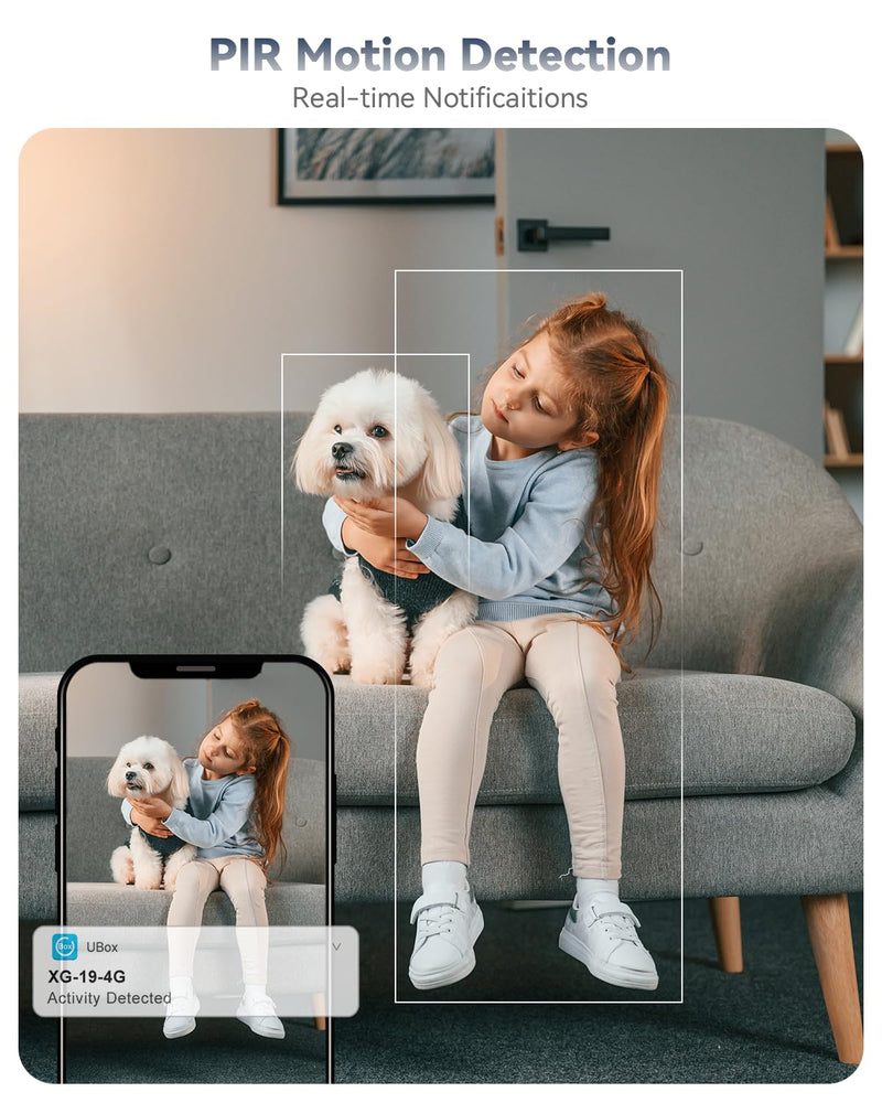 Xega 4G LTE Cellular Security Camera Indoor Wireless, 2K No WiFi Camera for Baby/Pet/Elderly with Phone App, 355°P/60°T, 6000mAh Battery, PIR Detection, Cloud/TF, Not Waterproof, Built-in SIM Card