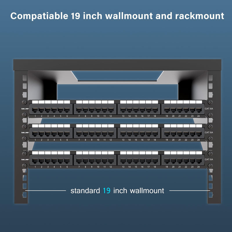 Iwillink 10Gbps Cat6A Patch Panel 24 Port, RJ45 Patch Panel UTP 19-Inch, 1U Network Patch Panel Wallmount or Rackmount Punch Down Block for Cat6A, Cat6, Cat5e, Cat5 Cabling YUNXI-PN03-C6C6A-B-FT