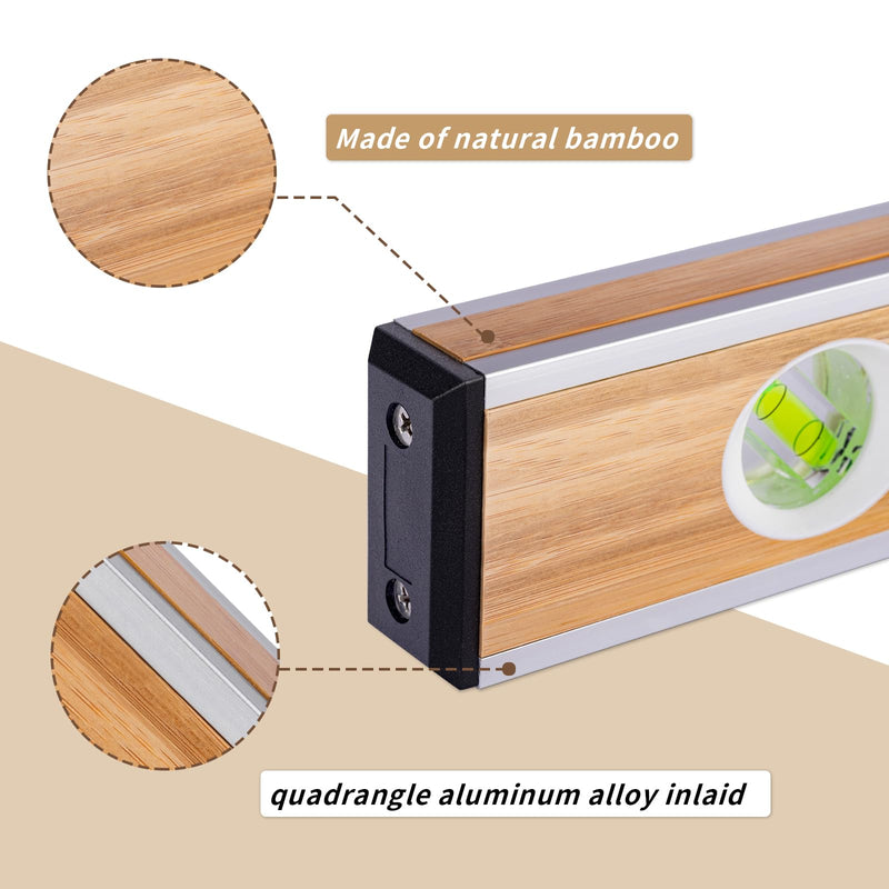 BETHEL 24-inch Bamboo Level, Mortar Adhesion Resistant Light Level, with Double Curved Acrylic Leveling Tubes for Masonry Applications and General Leveling