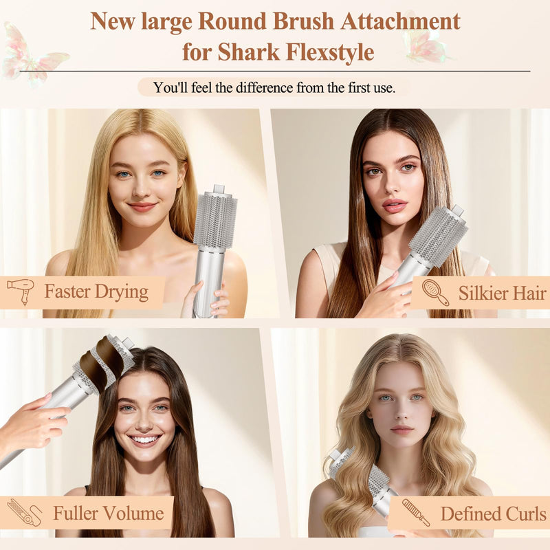 Upgraded Large Round Volumizing Brush and Wave Curl Diffuser Attachment compatible with Shark FlexStyle HD400 Series