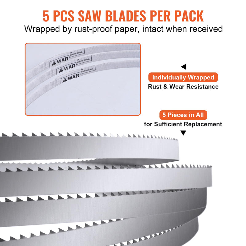 VEVOR Band Saw Blade, 65x0.6x0.02 inch, 5 PCS/Pack Meat Bandsaw Blades for Replacement, 65Mn Carbon Steel Blade, 3 TPI Meat Cutting Blade Wrapped by Rust-Proof Paper, for Commercial Bone Saw Machines 65"