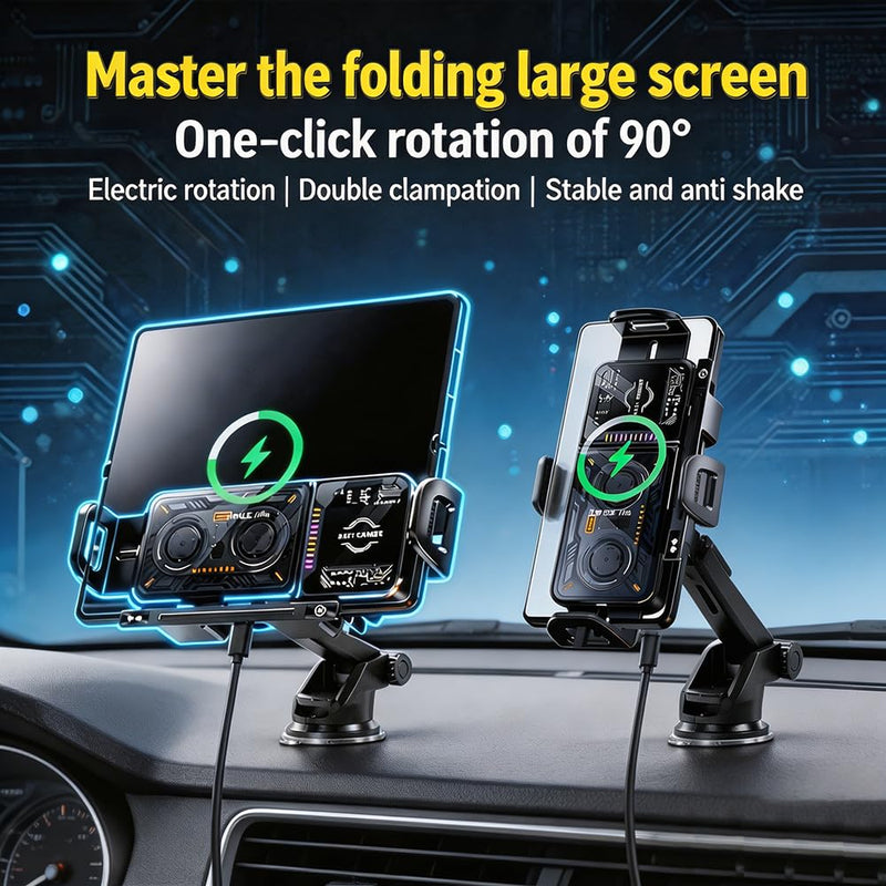 Wireless Car Charger, 2026 Upgrade 15W Fast Charging with LED Light Auto Clamping Phone Holder for iPhone 16/15/14/13 Mini Pro Max, Samsung Galaxy S25 Ultra, S24/S23 etc (Suction Cup)