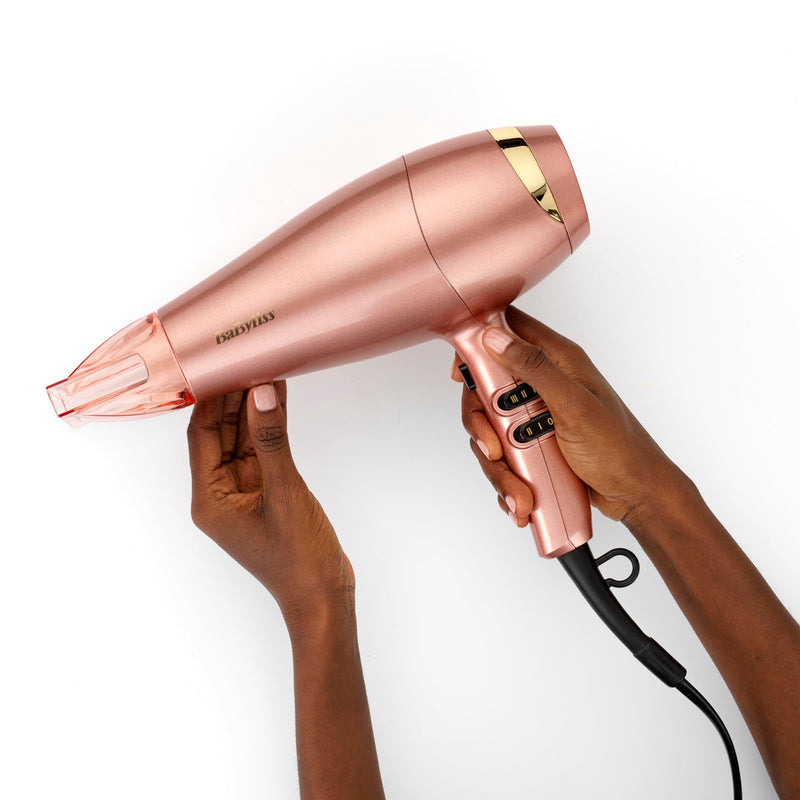 BaByliss Rose Gold Hair Dryer - 2100W Professional Ionic Blow Dryer, Lightweight Travel Hairdryer, Fast Drying Ceramic Hair Dryer, 3 Heat & 2 Speed Settings, Rose Gold, 5336U