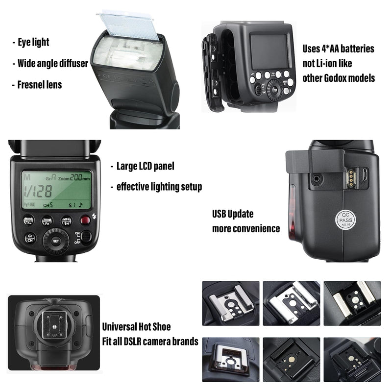 Godox TT600 GN60 2.4G Camera Flash Speedlite & Diffuser for Studio Portrait | Master/Slave GN60 Manual Flash, HSS when paired off camera with Godox X Trigger System for Canon, Nikon, Fujifilm and Olympus Diffuser Kit for Universal Hot Shoe