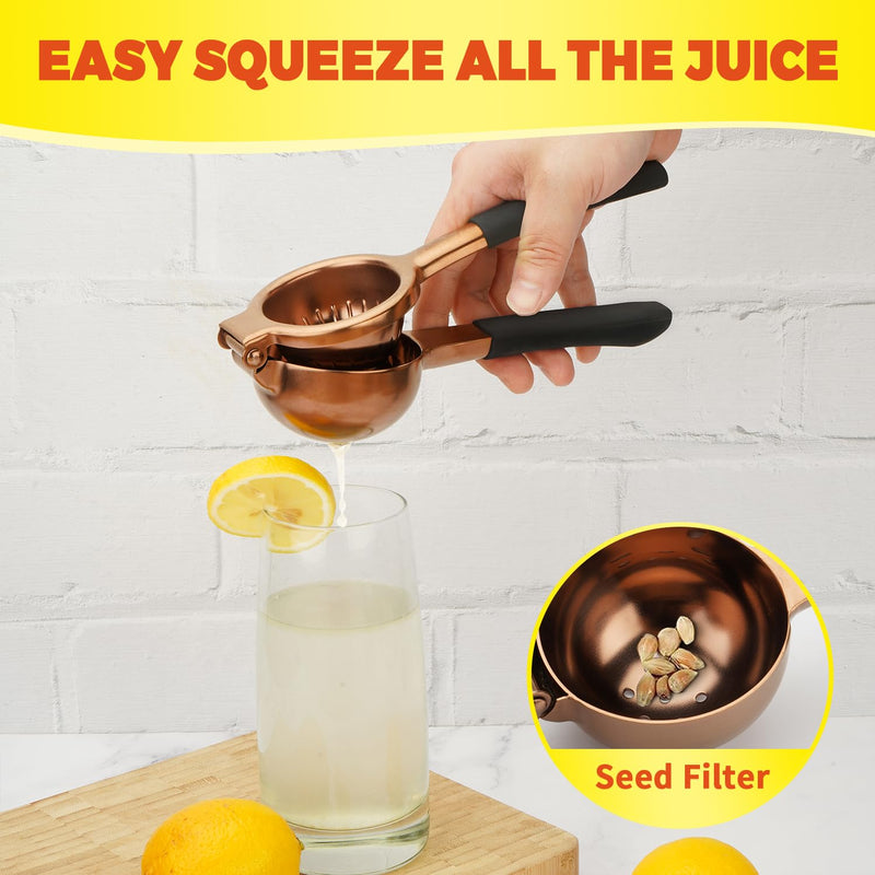 SHIKORI Lemon Squeezer, Large Heavy Duty Handhelp Juicer for Lemon, Stainless Steel Hand Press Citrus Juicer, Lime Squeezer Bar Tool, Manual Citrus Press (Rose Gold) Rose Gold