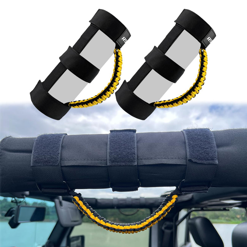 ROMASO Roll Bar Grab Handle for Jeep Wrangler,Grab Handle for Jeep Wrangler YJ TJ JK JL&Gladiator JT 1986-2025,Paracord Handles Grip,Black/Yellow,Pack of 2 Black&Yellow