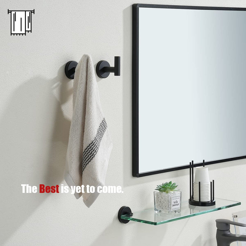 JQK Black Bathroom Towel Hook, Coat Robe Clothes Hook for Bathroom Kitchen Garage Wall Mounted (2 Pack), 304 Stainless Steel Matte Black, TH100-PB-P2 2 Pack
