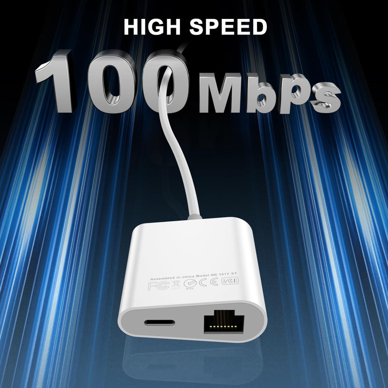 Lightning to Ethernet Adapter for iPhone 14, [Apple MFi Certified] 2 in 1 RJ45 Ethernet LAN Network Adapter with Charge Port for iPhone 14 13 12 11 XS XR X, Supports 100Mbps High Speed, Plug and Play