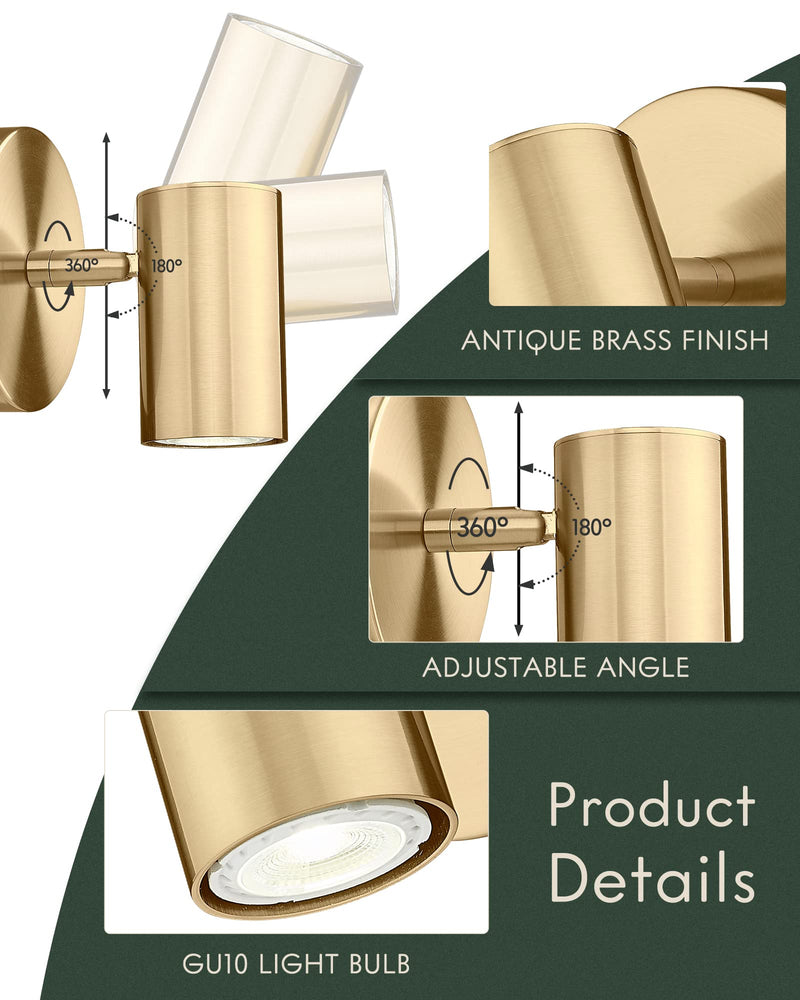 Gold Wall Sconce, Modern Wall Light Fixture, LED Track Lighting with GU10 Bulb for Bedroom Entryway Bathroom Kitchen, SL4830-1W-BB 1-Light Brass Gold 1 PACK