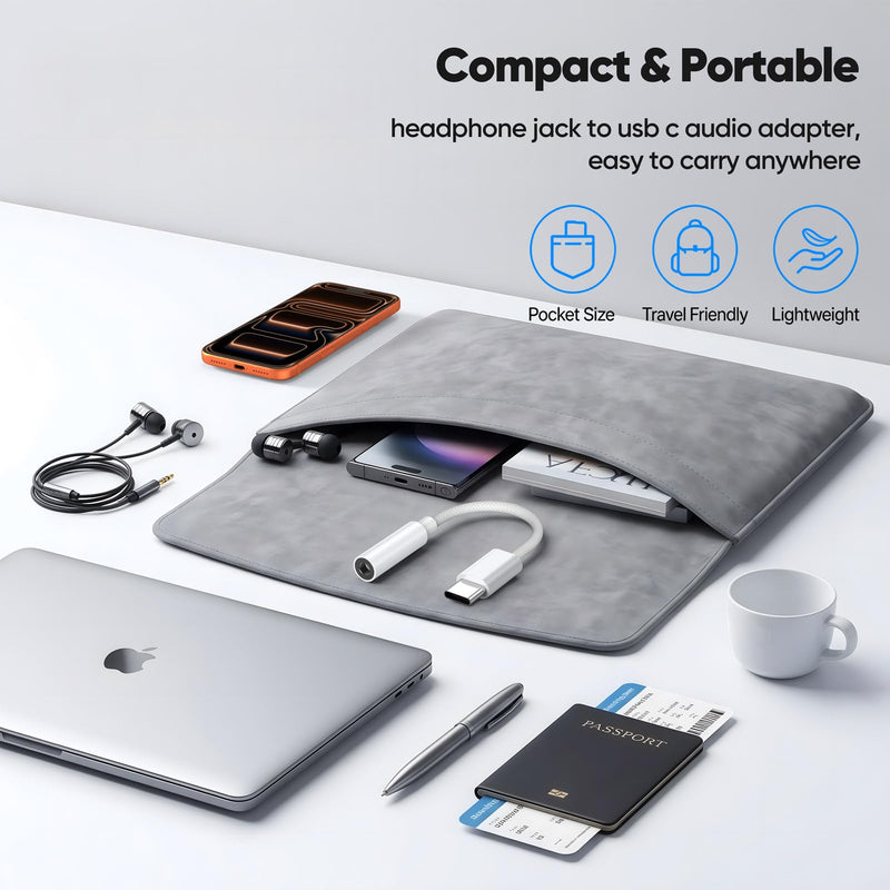 USB C to 3.5mm Audio Adapter, USBC to Headphone Jack AUX Dongle 24bit/48kHz | Braided Cable for iPhone 17/16/15 Galaxy S26 Note 20 iPad 11th/10th Gen MacBook Pro 1