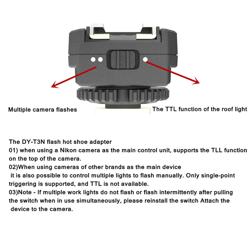 DY-T3N for Nikon Camera Flash Hot Shoe Adapter Mount Top-Mounted Expansion Accessory: Multi-Flash synchronous Shooting with Cable Converter A Set with 3 Wires (DY-T3N N03) DY-T3N N03