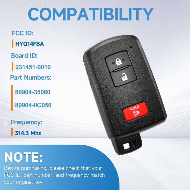 Smart Key Fob Replacement Remote fits for Toyota Tacoma 2015 2016 2017 2018 2019 2020 2021 2022 Tundra 2019-2021 4-Runner 2020-2021 Sequoia 2022 Car Keyless Entry Remote 315Mhz HYQ14FBB 231451-0010