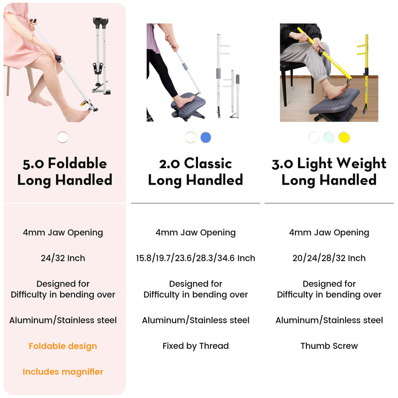 Foldable Long Handle Toenail Clippers Scissors, Easy Reach Pedicure Auxiliary Tools, Extended Nail Clippers for Seniors,Overweight, Hip and Waist Patients| Easy to Carry(with Magnifier, 32Inch) 32 Inch With Magnifier