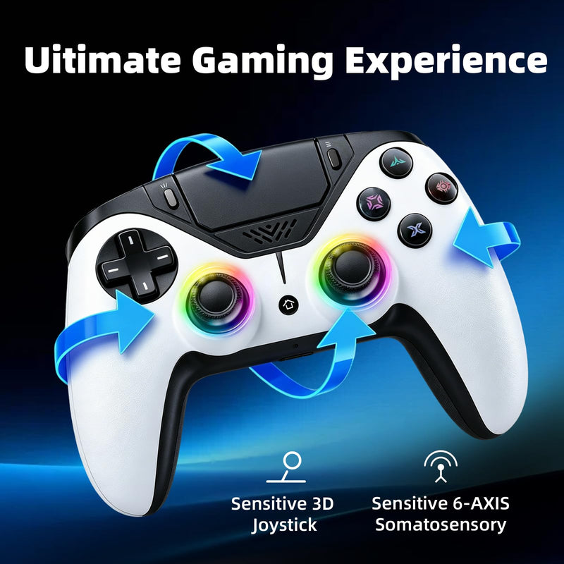 Geemaker Wireless Game Controller Compatible with PS5, PC, iOS, Mac, Android, Steam Deck, Dual Vibration Motor, 6-Axis Motion Control, Turbo Function, 3.5mm Audio Jack, Esports Grade Performance,Black & White
