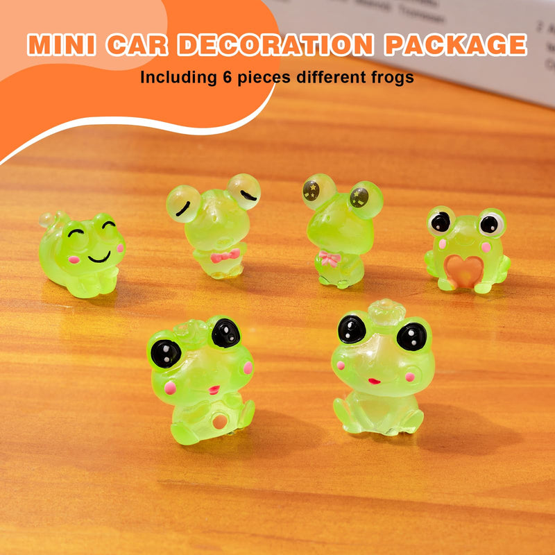 Luminous Frog Car Dashboard Decor, 6PCS Fun Frog Car Dash Decorations Rear View Mirror Ornament Interior Accessories Luminous Frog