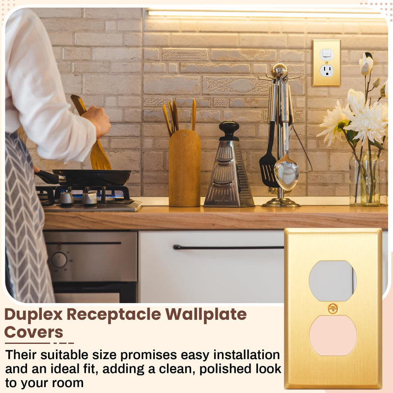 Zonon 8 Pack Gold Outlet Covers 4.50" x 2.76" Duplex Outlet Cover Brass Metal Brushed Decorative Gold Receptacle Wallplate Corrosion Resistant, Standard Size, Brushed Brass