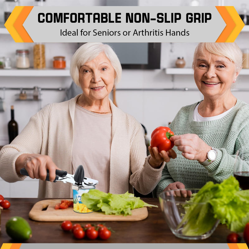 2 Pack Manual Can Opener with Magnet, Smooth Edge Handheld Can Opener for Seniors with Sharp Blade and Grip Handle, Heavy Duty Tin Bottle Cutter for Kitchen Camping, Black