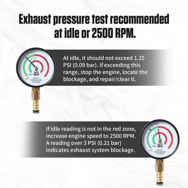 Exhaust Back Pressure Tester,Exhaust Back Pressure Gauge Kit with 6 Ft Hose and M12/M18 Adapters – Diagnose Catalytic Converter Issues Efficiently