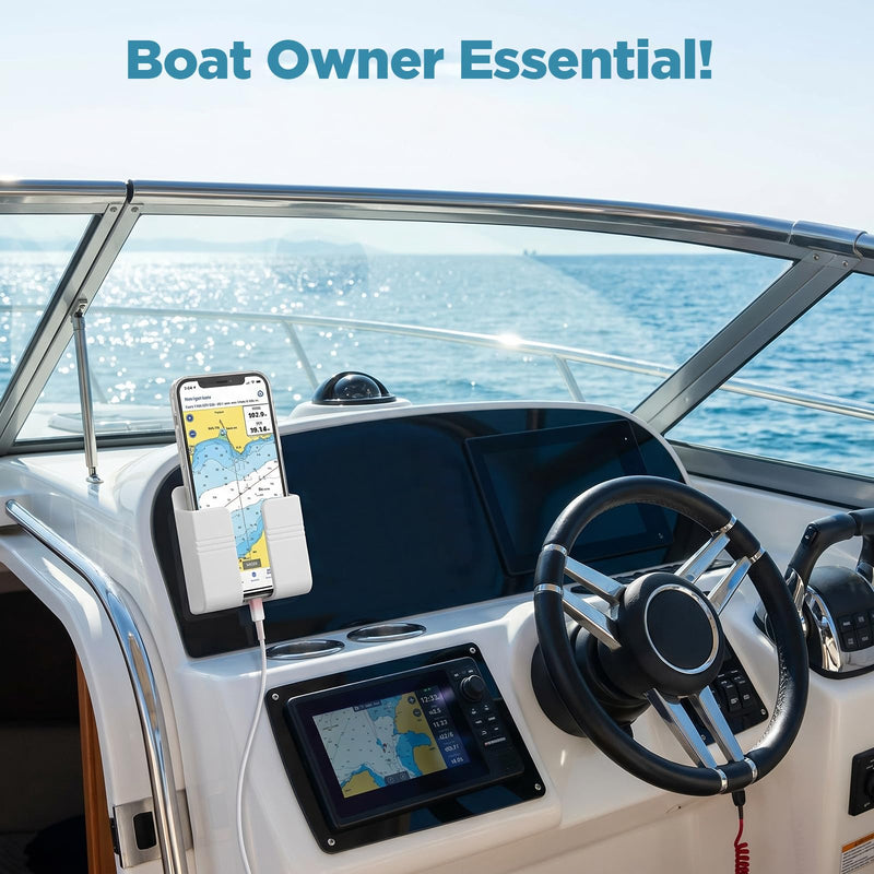 2 Pcs Wall Phone Holder for RV, Boat, Camper, Dorm, Apartment, Bedroom | No Drill, Strong Adhesive, Universal Wall Mounted Phone Holder for Travel Trailer, Pontoon Boat, Cruise Essentials White