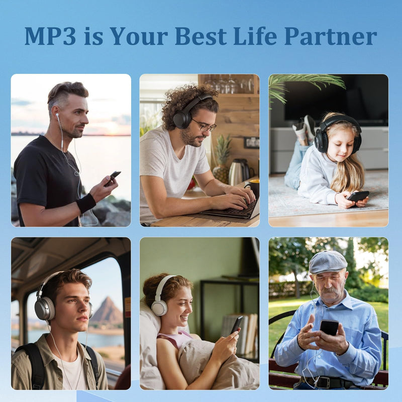144GB MP3 Player with Bluetooth 5.2, Earphones Included(Black) | Quick Recharge, HiFi Sound Digital Music, Built-in HD Speaker, FM Radio, Voice Recorder, for Friends, Kids, Students, Seniors Black