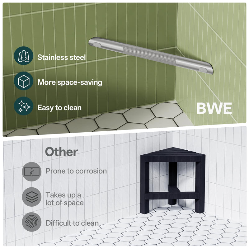 BWE Brushed Nickel Shower Foot Rest Bar, Stainless Steel Bar Corner Shower Foot Rest for Shaving Legs, Non-Slip Knurled Shower Step, Wall Mounted Bathroom Shower Shaving Foot Rest
