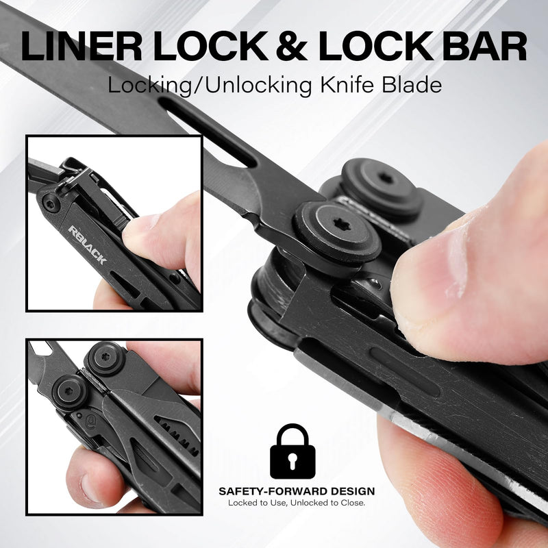 21-in-1 Scissors & Pliers Multitool w/Tungsten Cutters, Self-Locking | Durable Heavy-duty EDC Kit for Camping, Repair, DIY & Outdoor Survival, Nylon Pouch (Black) Black w/ Tungsten-21 in 1