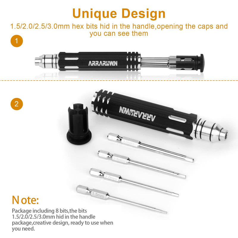 10 in 1 RC Model Repair Tools Kit with 1.5/2.0/2.5/3.0/4.0/5.5mm Hex Screwdrivers Wrench Phillips & Slotted Screwdriver, Metal Tray for RC Cars Helicopter Drone Boat Black With Red Tray