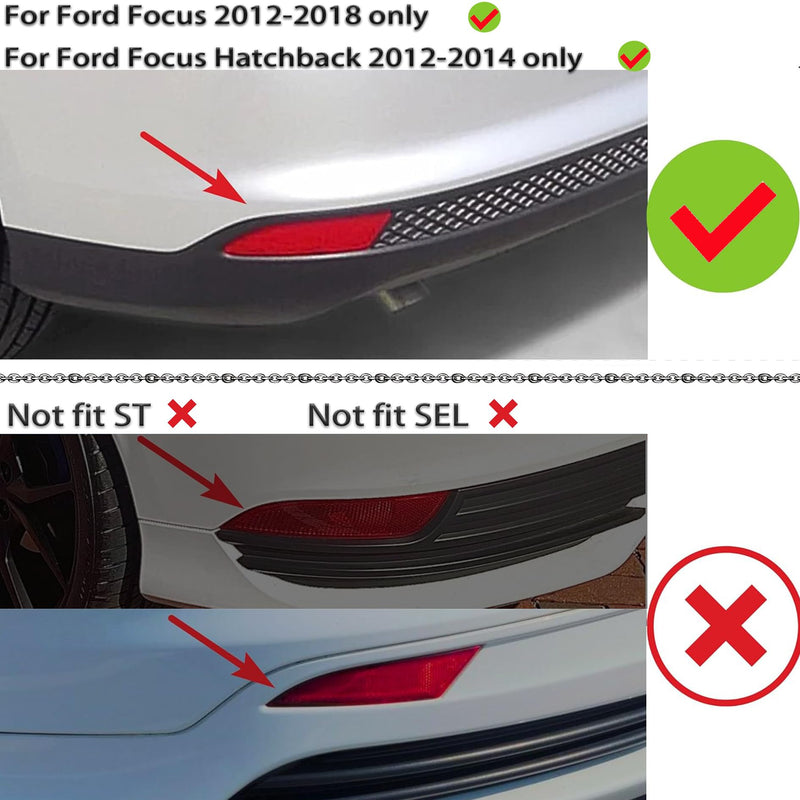  [AUSTRALIA] - LED Rear Bumper Reflectors Light Fog Brake Tail Lamps Compatible with Ford Focus 2012-2018 Pair Driver and Passenger Side Sedan/Hatchback (Not Fit ST& SEL) 12-14 Stock Reflector Trim (Red) Red