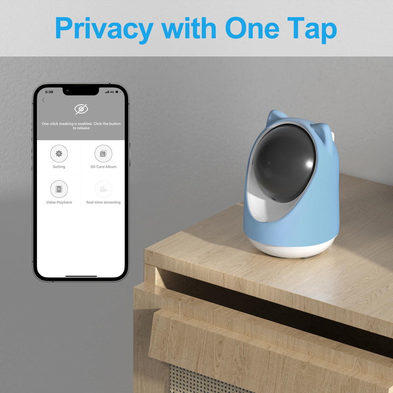 Security Camera Indoor,Wi-Fi &Two-Way Audio,Indoor Camera for Home,Baby/Dog/Cat/Pet Camera with Phone app,Night Vision,Motion Tracking, Compatible with Alexa (Blue) Blue