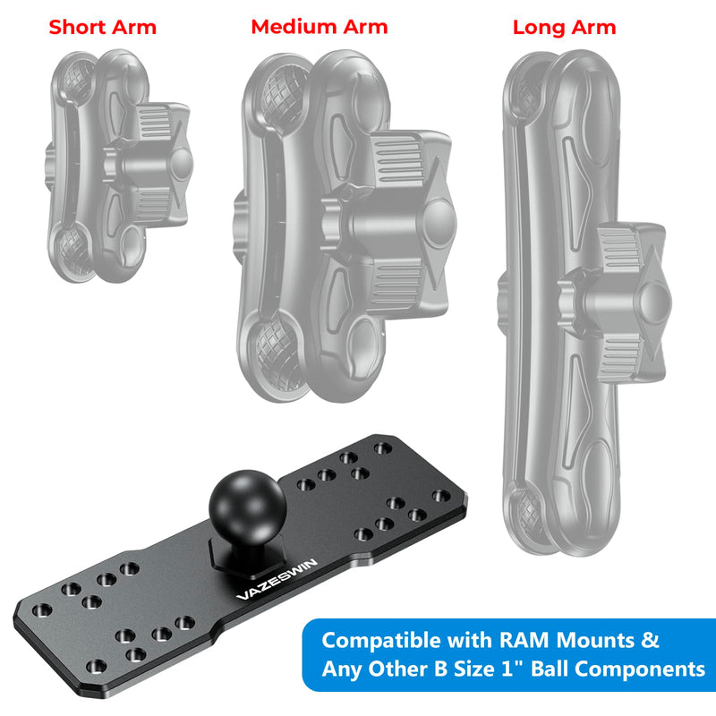 VAZESWIN 1" Ball Aluminum Alloy Fish Finder Mount, AMPS Rectangular Plate | for RAM Mounts B Size 1" Ball Double Socket Arm, Universal Marine Electronic Mounting Plate for Garmin, Lowrance, Humminbird