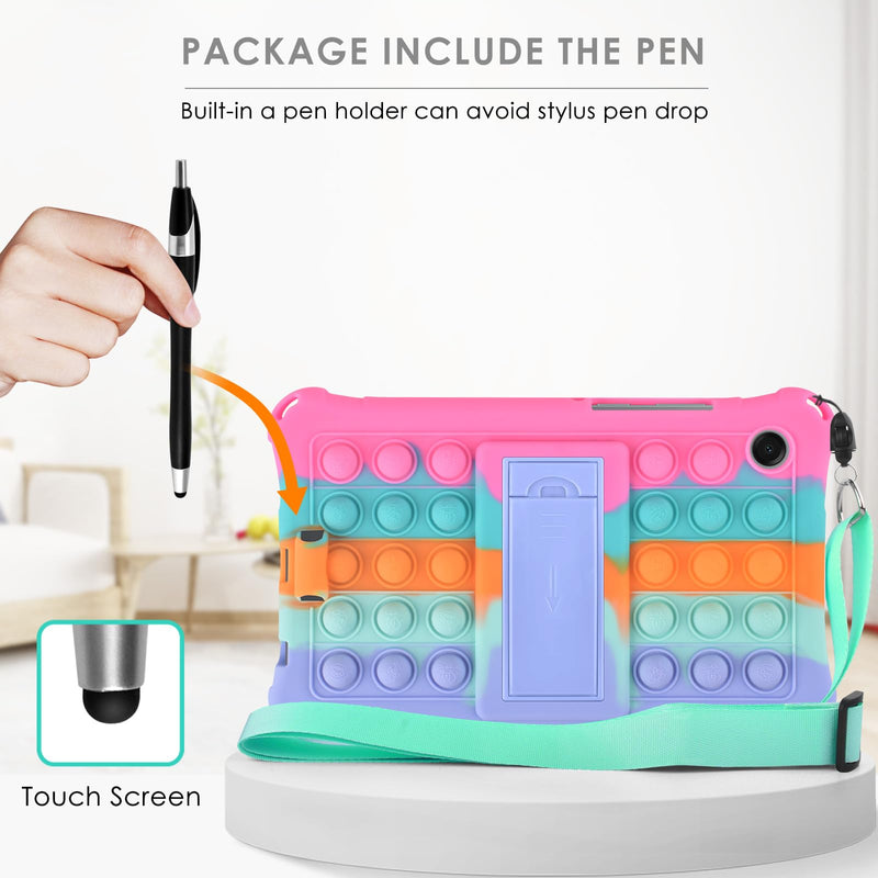 DETUOSI Silicone Case for Samsung Galaxy Tab A11/Tab A9 8.7", Dazzling Pink | Shoulder Strap & Stylus Pen, Built-in Pen Holder, Adjustable Stand, Multi-angle Case, Funny Protective Cover for Tab A11 8.7"
