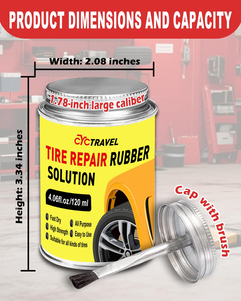 Chemical Vulcanizing Cement, Clear Tire Repair Glue 4.06 Fl.Oz, All Purpose Rubber Cement can Quickly Seal Tires. Tire Patch Glue with Brush Top for Car, Motorcycle, and Bike Tires. Resin