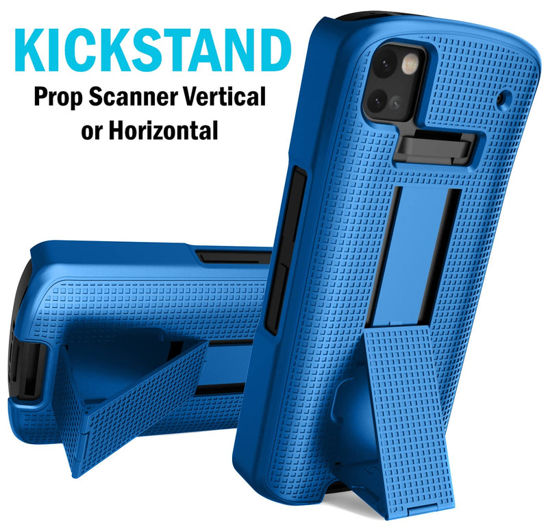Nakedcellphone Case + Hand Strap Combo for Zebra TC53 TC58 Mobile Computer Scanner, Textured Slim Hard Shell Protector Cover with Kickstand - Cobalt Blue