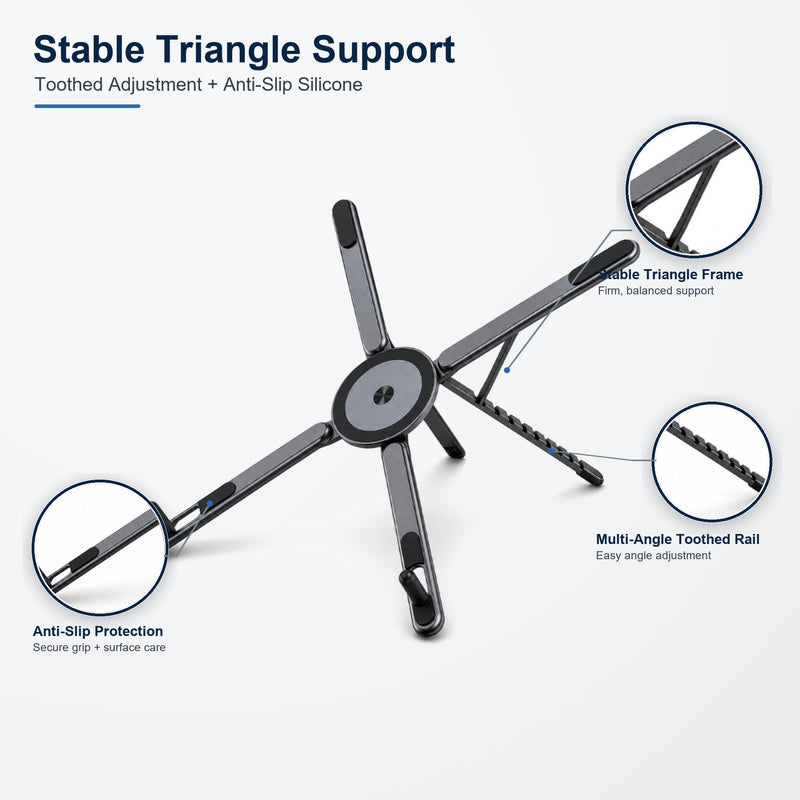 3-in-1 Laptop Stand with Magnetic Phone Holder, 8-Level Adjustable Ergonomic Aluminum Riser, Portable Computer Stand for Desk, Compatible with 10-17" MacBook & Laptops, iPhone 12-16 with MagSafe