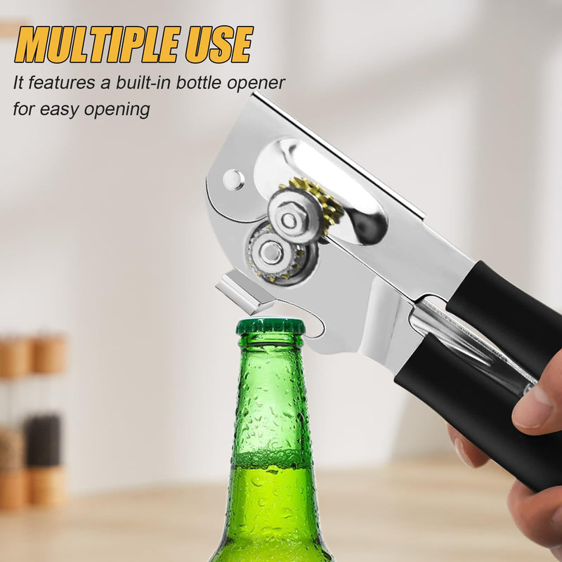 Commercial Can Opener, ICEKATl Can Opener Manual Heavy Duty Easy for Big Cans with Magnet, Folding Hand Crank With Comfortable Long Handles Black