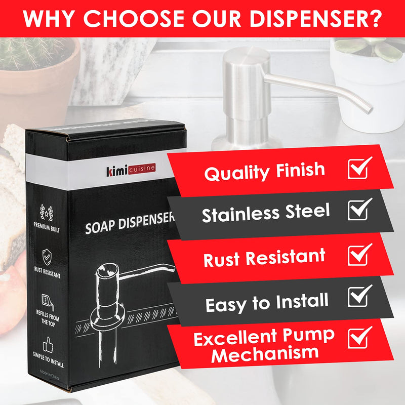 Soap Dispenser for Kitchen Sink (Brushed Nickel), Fit 1-to-1.25-inch Hole, Built in Soap Dispenser, Stainless Steel Pump Replacement Brushed Nickel