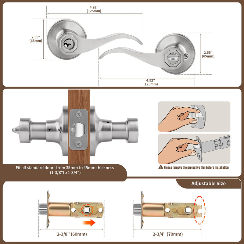 Moquin Wave Design Keyed Entry Door Lever with Lock, Reversible Door Handle for Right/Left Side Front/Entrance Door Lock in Satin Nickel Finish Keyed Entry-Lock & Key