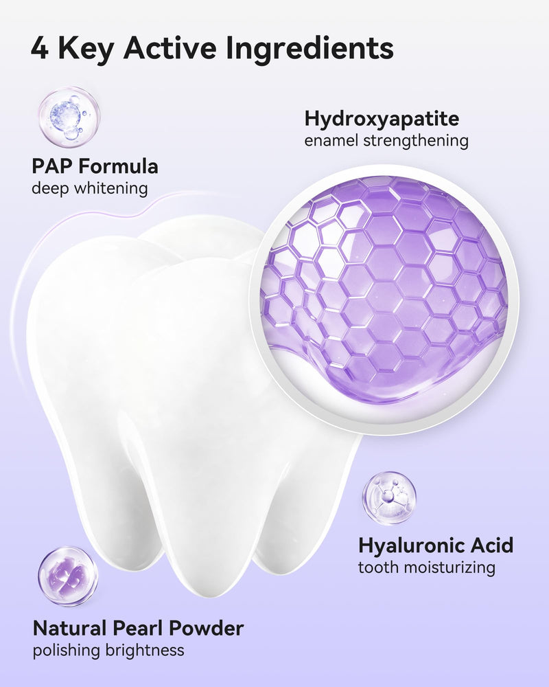 Pap Teeth Whitening Toothpaste, Hydroxyapatite Enamel Repair for Sensitive Teeth & Gums, Fluoride-Free, 28 Days Brightening, Flower Mint, 2.6oz (Pack of 4)