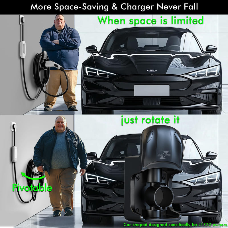 EV Charger Holder Wall Mount J1772 Holder for BMW Audi Ford Kia Rivian Volvo Gm Electric Vehicle Car, Swivel EV Charging Cable Organizer Black-305 One Size