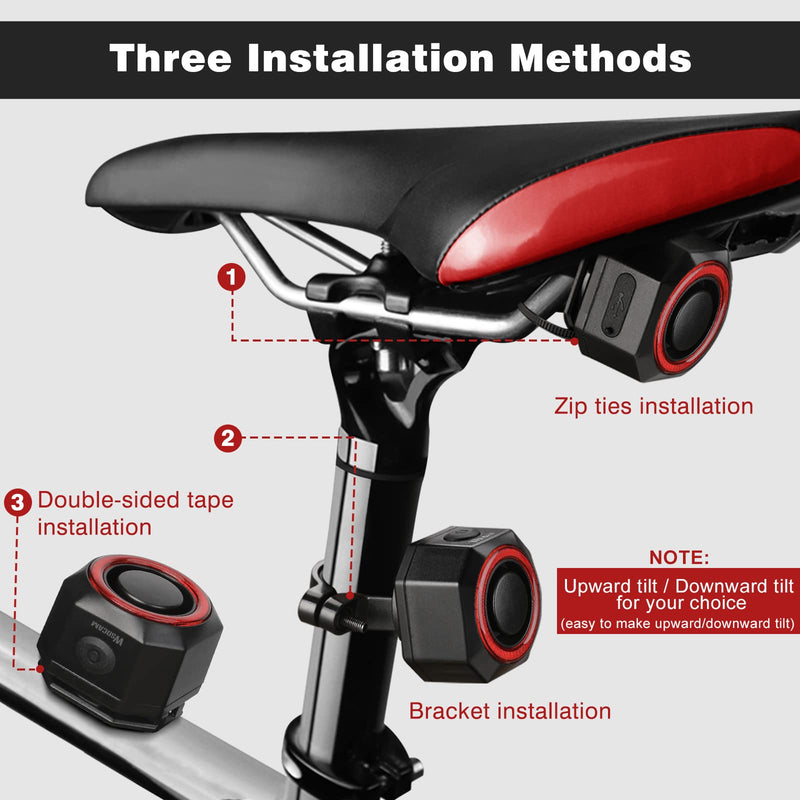 WSDCAM Smart Bike Tail Light Alarm Bike Brake Light Auto ON/Off Anti Theft Bike Alarm with Remote Waterproof Bicycle Alarm Rear Bike Light Bicycle Tail Light LED Rechargeable