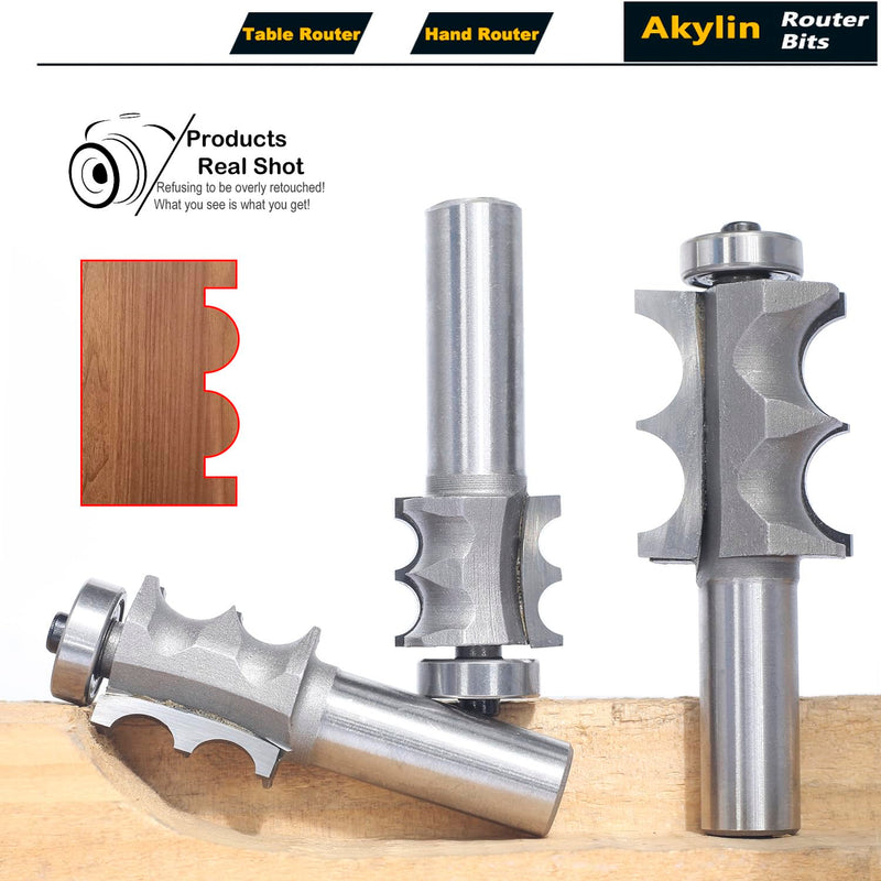 3Pcs Double Beading Router Bits 1/2" Shank,Cutting Height 3/4",7/8",1-3/8" Pair Beads,Dual Bead Columns for Furniture Molding,Perfect Edge Mould Cutter for Shelf with Ball Bearing Guided 3pcs-1/2"S