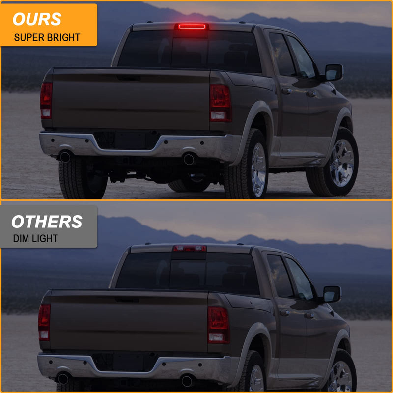 R&F Auto LED Strobe Third Brake Light Compatible With Ram 1500 2500 3500 4500 5500, 2010-2018, F1 Style Red Flash Smoked High Mounted Stop Lights with Seal Foam Gaskets Roof Cargo Lamp Pickup Truck E, for Ram (2010-2018) Smoked