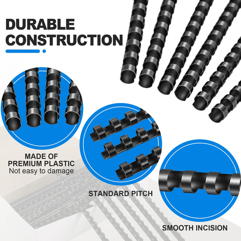 100PCS 21 Ring Plastic Comb Binding Spines 1/2 Inch Diameter, 65 Sheet Capacity, A4, Black Binding Comb (1/2" 65 Sheet Capacity) (5/8 inch, 100 Pack) 5/8 inch, 100 pack