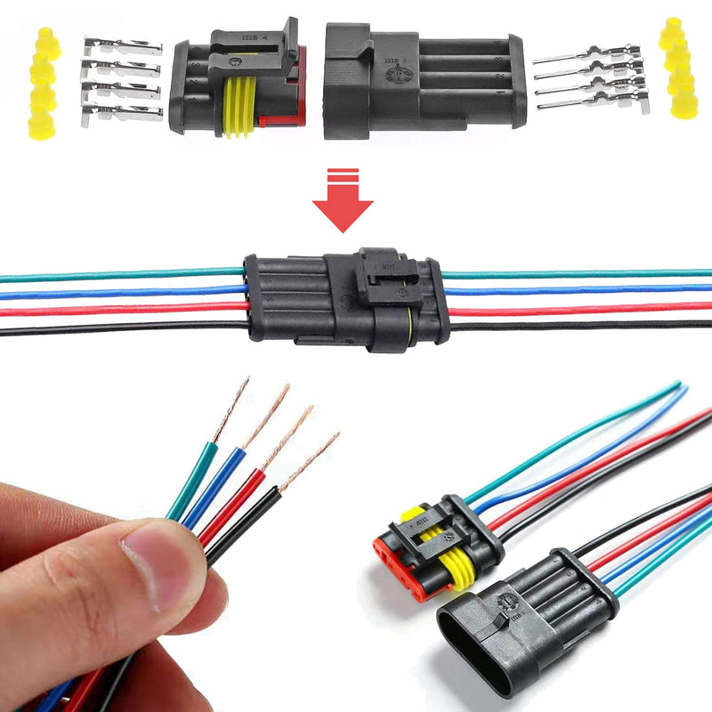 5 Kit 4 Pin Car Connector Waterproof Electrical Connector, Male and Female Way 18 AWG Wire Plug Socket Kit for Truck, Motorcycle, Boat and Other Wire Connection 4-Pin