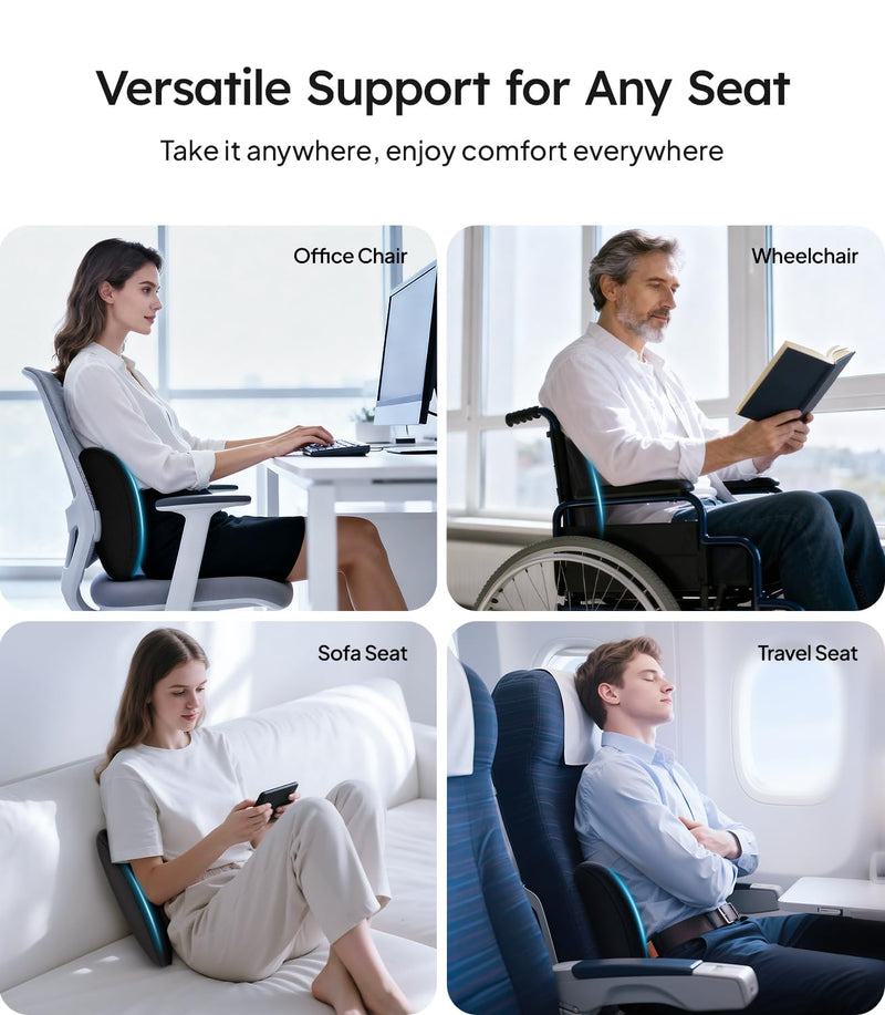 Wigoo 2026 Lumbar Support Pillow for Car [Ergonomic Design, Pressure Relief] Back Cushion for Driving Seat, Back Support Pillow for Car-Office Chair, Fits All Vehicles (Black 1-Pack) Black