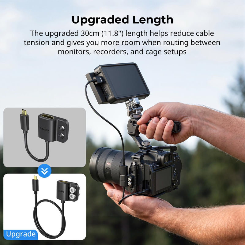 SMALLRIG Data Cable Ultra-Slim 4K 60Hz Micro HDMI to Full-Size HDMI Adapter Cable with Two 1/4"-20 Screws for Camera Cage L-Bracket, for Sony A7R IV A7III for Fujifilm X-T3-6125 D to A（30cm）