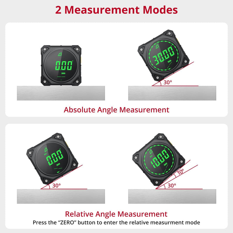 XUNTOP 4-Side Strong Magnetic Digital Angle Finder 4*90°/2*180° Angle Gauge with Electronic Level Bubblel Rechargeable Angle Finder Tool for Hanging Decorations Woodworking Construction DIY Table Saw